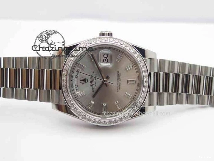MiroTime 0116 Minimalist Day Date 40mm SS BP Maker Best Edition Diamond Bezel Silver Dial On SS Bracelet A 3697